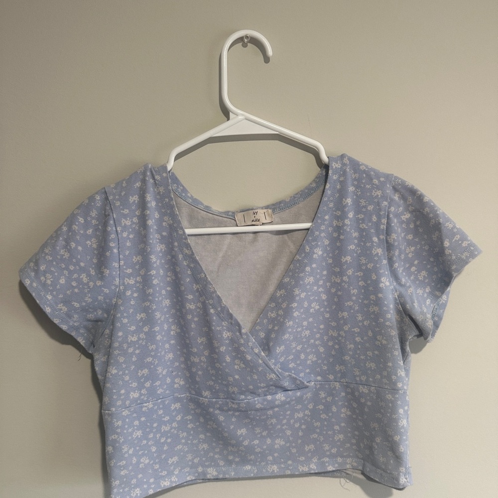 Floral Blue Wrap Top